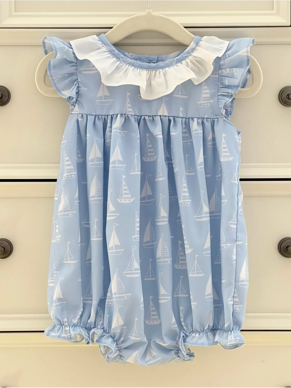 EUC Cecil & Lou Light Blue Sailboat Bubble Romper Size 9 Months